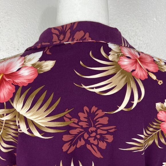 Two Palms Hawaiian Shirt Women Extra Large Purple Tropical Sonic Orchid Cropped - Picture 10 of 12